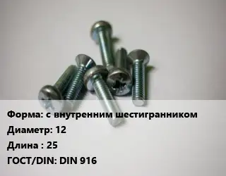 Винт с внутренним шестигранником 12х25 DIN 916